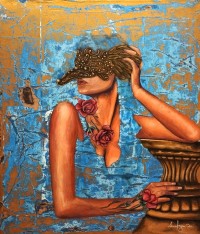 Sana Nezam, Rooster Fairy, 30 x 36, Acrylic on Canvas, Figurative Paintin, AC-SNZ-006